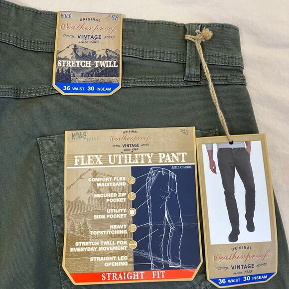 Weatherproof Vintage Mens Sz 36x30 Flax Utility Pant Straight Fit Stretch Twill - Picture 15 of 15
